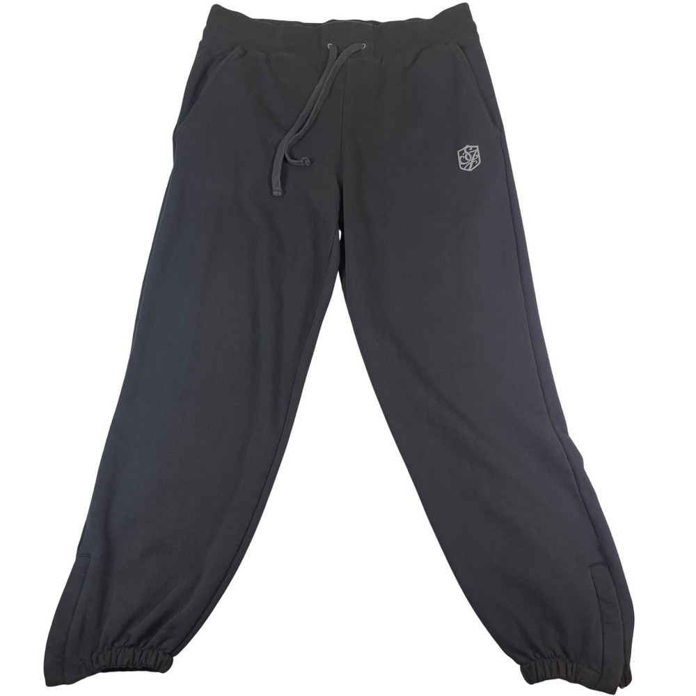Sean John Mens 3XL Black Fleece Joggers Sweatpants Crest Logo Zipper Cuffs